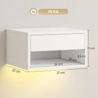 HOMCOM Lot de 2 tables de chevet suspendues avec éclairage LED RGB contrôle par application, étagère, tiroir, 37x32x21cm, blanc(m-3)