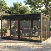 Outsunny Pérgola de Jardín 3x4 m con Techo Retráctil 4 Laterales de Malla UPF30+ Cenador de Jardín para Patio Exterior Gris(m-7)