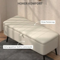 HOMCOM Sitzbank mit Stauraum Polsterbank mit Leinenoptik, Sitztruhe mit Stahlbeine 102 x 40 x 44 cm, Cremeweiß(m-5)