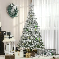 HOMCOM Brad de Crăciun Artificial Înzăpezit cu 750 Ramuri, Bază din Oțel, Plastică, 105x105x180 cm, Verde(m-8)