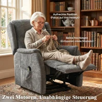 HOMCOM Fernsehsessel Relaxsessel mit Aufstehhilfe für Senioren, Chenille-Optik, mit Fernbedienung und Seitentaschen, Dunkelgrau(m-5)