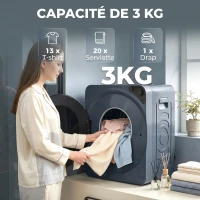 HOMCOM Sèche linge à évacuation compact, sèche-linge électrique 1000 W 3 Kg, 5 modes de séchage, cuve en acier inoxydable, bleu(m-5)