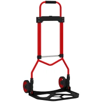 HOMCOM Carretilla Plegable con Mango Telescópico Ajustable Carga 60 kg Carretilla de Mano con Ruedas para Garaje Oficina Rojo(m-1)