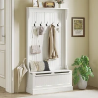 HOMCOM Cuier de Podea cu Bancă pentru Pantofi și 5 Cârlige, MDF, 96L x 34I x 179,7Î cm, Crem(m-2)