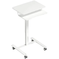 HOMCOM Höhenverstellbarer Stehschreibtisch, Rollbarer Sit-Stand-Schreibtisch mit Tastaturablage, Rollen und Stahlrahmen, Weiß(m-1)