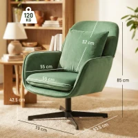 HOMCOM Fotoliu de Salon Rotativ 360° cu Pernă Lombară Detașabilă, Șezut Generos, Fotoliu Tapițat Modern din Catifea cu Cotiere, pentru Living, 73x83.5x85 cm, Verde(m-3)