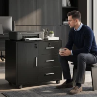 HOMCOM Caisson bureau meuble de rangement verrouillable avec 3 tiroirs et étagère réglable, roulettes, 40 x 60 x 56 cm, noir(m-9)