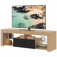 HOMCOM TV-Lowboard für Fernseher bis 65 Zoll, moderner TV-Schrank mit verstellbaren Glasböden, Eiche(m-10)