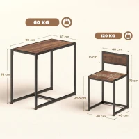 HOMCOM 3-delige Bartafelset Hoge tafelset 3-delig, 2 stoelen, 1 tafel, 90 cm x 47 cm x 76 cm, Bruin + Zwart(m-3)