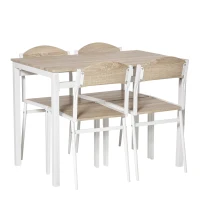 HOMCOM Set Masă de Prânz din 5 Piese cu 1 Masă Dreptunghiulară și 4 Scaune, 100x63x76,5 cm, Gri și Alb(m-15)