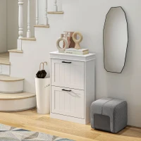 HOMCOM Scarpiera Moderna con 2 Cassetti Ribaltabili per 10 Paia di Scarpe e Ripiano Regolabile, 54x24x82.5cm, Bianco(m-10)