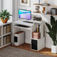 Vinsetto Birou Modern cu Raft pentru Tastatură și Sertar din Material Textil, 100x40x86,6cm, Alb și Negru(m-10)