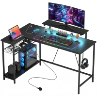 HOMCOM Reversible 'L' LED Light Gaming/Work Desk - Black(m-15)