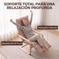 HOMCOM Butaca de Salón Tapizada en Lino con Reposapiés con Balanceo Suave Respaldo Alto Asiento Amplio Marrón Claro(m-7)