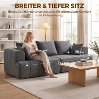 HOMCOM 3-Sitzer-Sofa, Cloud-Sofa aus Chenille mit dicker Federkernpolsterung, breiter und tiefer Sitzfläche, breiten Armlehnen, Kissen, grau(m-6)