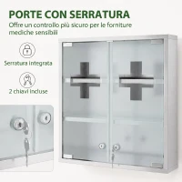 HOMCOM Armadietto per medicinali con serratura e ante in vetro, argento(m-5)