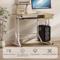 HOMCOM Mesa de Escritorio Mesa de Estudio con Bandeja de Teclado y Cajón Mesa de Ordenador para Despacho 90x50x100 cm Roble(m-6)