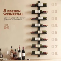 HOMCOM Weinregal, Wandregal für 8 Flaschen Wein, 8 Ebenen, Stahlrohr, für Küche, Wohnzimmer, Hausbar, Schwarz(m-4)