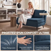 HOMCOM Canapé Convertible 2 Places, Canapé-Lit Clic-Clac 3 en 1 avec Dossier Réglable, Oreiller, Assise Large, Bleu(m-6)