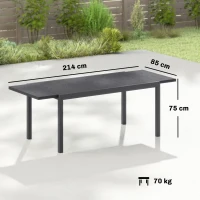 Outsunny Table de Jardin Extensible Plateau Aluminium Effet Bois Pieds Réglables 8-10 Personnes 214x85x75cm Gris Anthracite(m-3)
