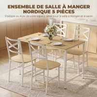 HOMCOM Ensemble Table Salle à Manger avec 4 Chaises, Table de Cuisine avec Chaises pour 4 Personnes, Bois Naturel et Blanc(m-4)