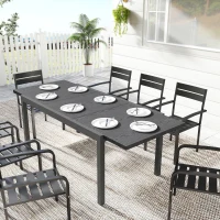 Outsunny Table de Jardin Extensible Plateau Aluminium Effet Bois Pieds Réglables 8-10 Personnes 214x85x75cm Gris Anthracite(m-10)
