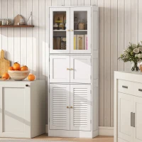 HOMCOM Meuble de salle de bain haut, meuble de rangement avec 6 portes dont 2 vitrées et 2 persiennes, étagère réglable, blanc(m-9)