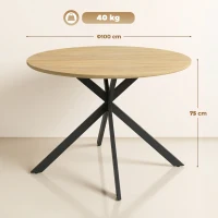 HOMCOM Table à Manger Ronde pour 4 Personnes 100 cm, Style Industriel avec Plateau Aspect Bois, Piètement Croisé en Acier Chêne(m-3)