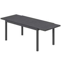 Outsunny Table de Jardin Extensible Plateau Aluminium Effet Bois Pieds Réglables 8-10 Personnes 214x85x75cm Gris Anthracite(m-12)