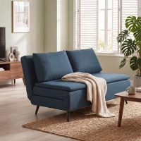 HOMCOM Canapé Convertible 2 Places, Canapé-Lit Clic-Clac 3 en 1 avec Dossier Réglable, Oreiller, Assise Large, Bleu(m-9)
