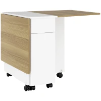 HOMCOM Table à manger pliable pour 6 personnes, table de cuisine sur roulettes avec 2 tiroirs 2 placards, 140x76x74cm, blanc(m-1)