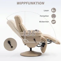 HOMCOM Relaxfauteuil met ligfunctie, bekerhouder en zijvak voor woonkamer of slaapkamer – crème(m-4)
