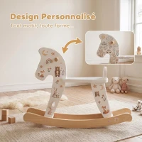 HOMCOM Cheval à Bascule en Bois - Jeu à Bascule Avec Poignées, Repose-Pied et Butées - MDF Contreplaqué Blanc et Bois Naturel(m-4)