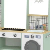 AIYAPLAY Cuisine Enfant Jouet d'Imitation, Micro-Ondes, Four, Plateau Rotatif sur Roulettes, 160x32x97,5cm, Vert Clair(m-12)