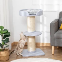 PawHut Arbre à chat avec griffoir centre d'activités 2 plateformes coussin bleu clair(m-15)