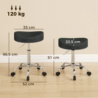 HOMCOM Rollhocker drehbar, höhenverstellbar, Kunstleder mit gepolstertem Sitz für Spa Büro Tattoo-Studio Schwarz(m-3)