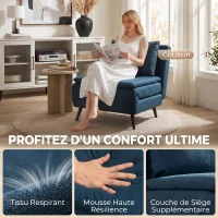 HOMCOM Fauteuil Convertible 1 Place, Fauteuil-Lit Clic-Clac 3 en 1 avec Dossier Réglable, Oreiller, Assise Large, Bleu(m-6)