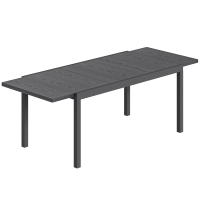 Outsunny Table de Jardin Extensible Plateau Aluminium Effet Bois Pieds Réglables 8-10 Personnes 214x85x75cm Gris Anthracite