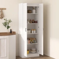HOMCOM Armário de Despensa 175 cm com Espaço de Armazenamento Armário de Cozinha com Portas Fechamento Suave e Prateleiras Ajustáveis Branco(m-6)