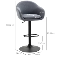 HOMCOM barkruk 92-112cm In hoogte verstelbare barkruk met linnenlook Donkergrijs(m-3)