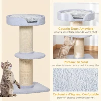 PawHut Arbre à chat avec griffoir centre d'activités 2 plateformes coussin bleu clair(m-5)