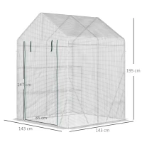 Outsunny kunststof kas met 4 planken en stalen frame, wit, 143 x 143 x 195 cm(m-3)