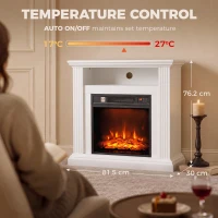 HOMCOM Șemineu Electric 1800 W, Efect flacără cu 3 niveluri de luminozitate, Șemineu fals cu raft, Aspect lemn alb(m-3)