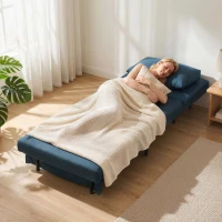 HOMCOM Fauteuil Convertible 1 Place, Fauteuil-Lit Clic-Clac 3 en 1 avec Dossier Réglable, Oreiller, Assise Large, Bleu(m-8)