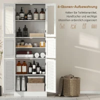 HOMCOM Meuble de salle de bain haut, meuble de rangement avec 6 portes dont 2 vitrées et 2 persiennes, étagère réglable, blanc(m-4)