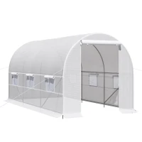 Outsunny Tunnel-Gewächshaus 8m², Tunnel-Gewächshaus mit Tür und 6 Fenstern, PE-Abdeckung 140 g/m² 400 x 200 x 200 cm weiß(m-11)