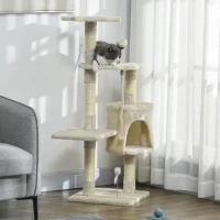 PawHut Arbre à Chat Griffoir Un Niche Trois Étagères 75 X 40 X 112 cm Beige(m-6)