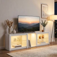 HOMCOM TV-lowboard met RGB-LED-verlichting, modern tv-meubel met verstelbare glazen planken, voor televisies tot 190,5 cm, wit(m-7)