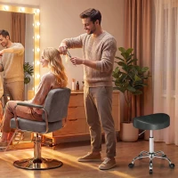 HOMCOM Rollhocker drehbar, höhenverstellbar, Kunstleder mit gepolstertem Sitz für Spa Büro Tattoo-Studio Schwarz(m-5)
