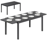 Outsunny Table de Jardin Extensible Plateau Aluminium Effet Bois Pieds Réglables 8-10 Personnes 214x85x75cm Gris Anthracite(m-11)